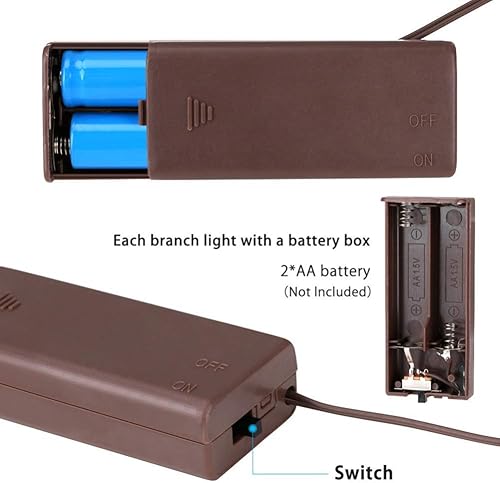 Miniatura 5 de Paquete de 3 ramas iluminadas de color blanco cálido, 60 luces LED de ramitas iluminadas, plantas artificiales, lámpara de rama de sauce