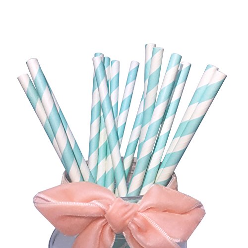 Bofa Rayures Bleu clair papier pailles 19.7 cm (lot de 100) 100 pièces de beau papier pailles dans 1 paquet, taille : 19,7 x 0,6 cm de diamètre Cover