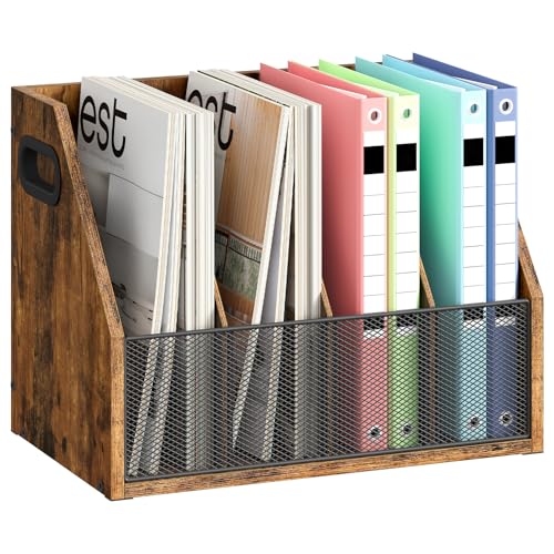 CHOEZON Wooden Desktop File Organizer with Removable Dividers, Mesh Front
