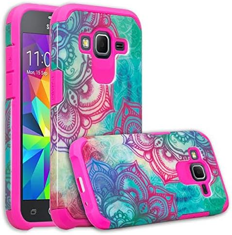 Galaxy Core Prime Case, Samsung Galaxy Core Prime [Shock Absorption/Impact Resistant] Hybrid Dual Layer Armor Defender Protective Case Cover for Galaxy Core Prime Case, Teal Flower