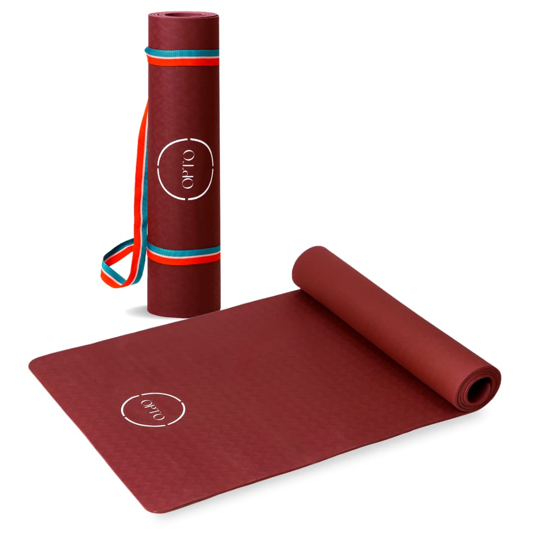 OPTO Premium Yoga Mat for Women and Men With Sleek Strap TPE Material 6mm Extra Thick Exercise Mat For Outdoor Workout Yoga Fitness Pilates and Texture Anti-Skid for Home & Gym Use Anti Slip Wine Red (B0BJQ24DWG) Amazon Price History, Amazon Price Tracker