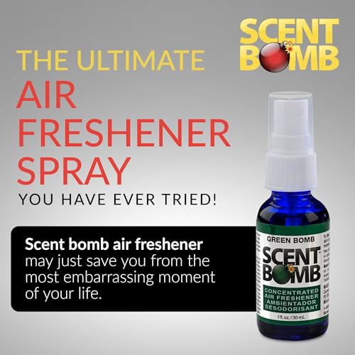 Image of Scent Bomb Air Freshener Spray, Long-Lasting Odor Eliminator - Effective Deodorizer for Home & Car, Fresh Room Spray for Kitchen, Bathroom & Smell Neutralizer - 1 oz Pack of 4, Green Bomb Scent