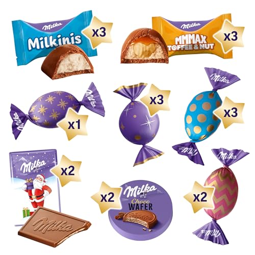 Milka Weihnachtsteller – bunte Mischung aus Pralinen, Bonbons und Choco Wafer in festlicher Einzelpackung – 195g