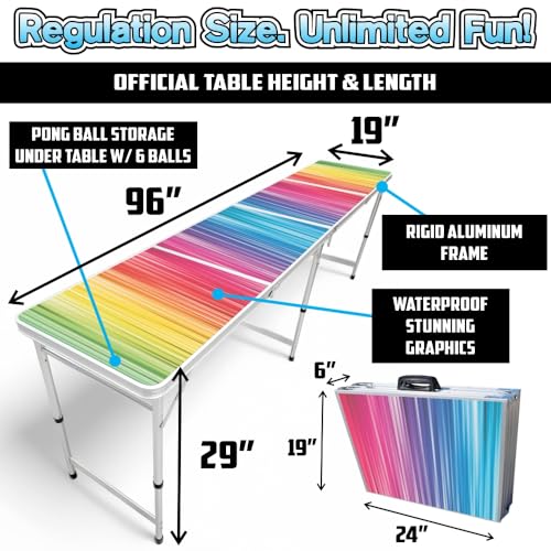8-Foot Folding Party Table w/Free Set of HEXCUPs & (9) Pong Balls - Color Spectrum - Thumbnail 2