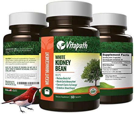 White Kidney Bean Extract 1000mg for Maximum Fast Weight Loss, Appetitie Suppressant, 100% All Natural with African Mango, Green Tea Extract & More, 60 Count, by VitaPath