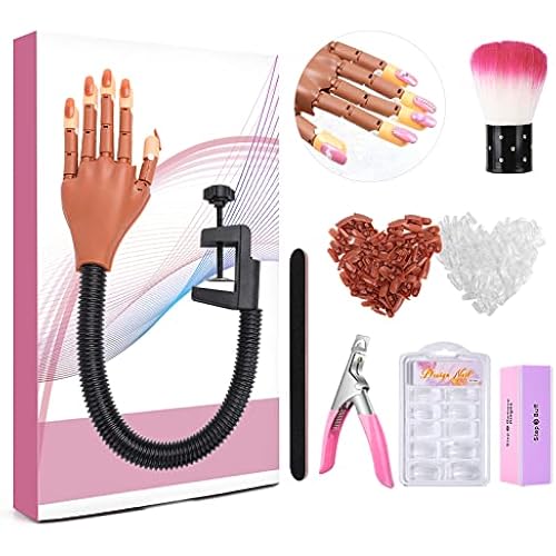 LIONVISON Practice Hand for Acrylic Nails, Flexible Nail Practice Hands Training Kits, Fake Manican Hands for Nails Practice, Movable Nail Maniquin Hand with 300PCS Nail Tips, File, Brush and Clipper