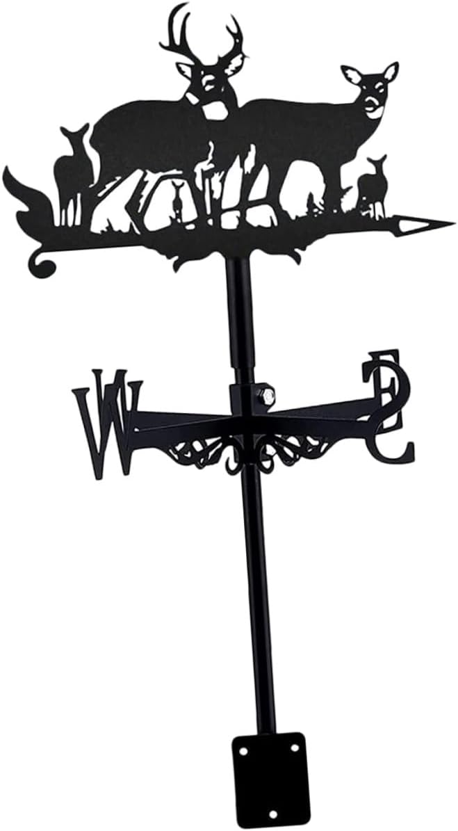 Alasum Deer Group Metal Weathervane Set for Outdoor Garden Lawn, Iron Wind Direction Indicator with Stake for Yard and Roof Weather Measurement