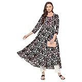 Tissu Women's Rayon Black & Pink Floral Printed A-Line Kurta 2194_Black_8XL
