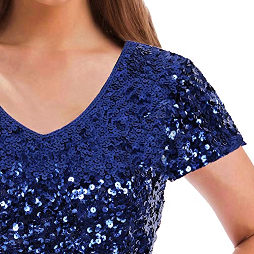 Image of MANER Women's Sequin Glitter Short Sleeve Dress Sexy V Neck Mini Party Club Bodycon Dresses