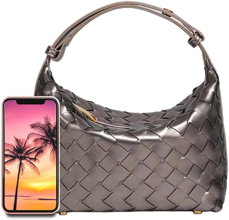 Woven Purse for Women, Braided Vegan Leather Woven Bag, Slouchy Mini Hobo Tote Purses, Small Top-Handle Shoulder Handbag