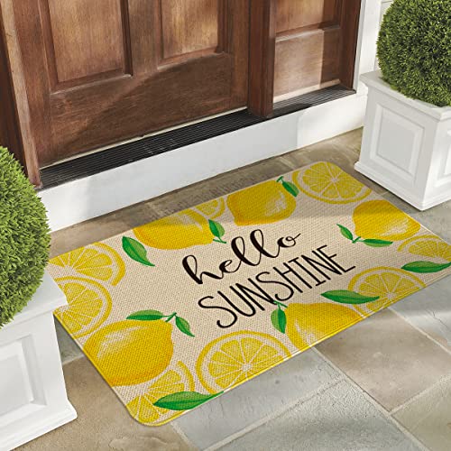 Artoid Mode Happy Sunshine Lemon Decorative Doormat, Seasonal Summer Holiday Low-Profile Floor Mat Switch Mat For Indoor Outdoor 17 X 29 Inch #TOP12
