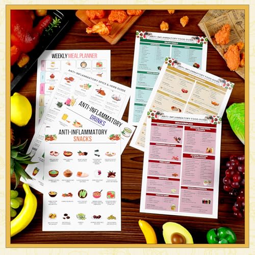 Image of Sinload 12 Pcs Anti-inflammatory Diet Food List Poster Nutrition Grocery List Gut Health Guide Poster for Art Kitchen Room Wall