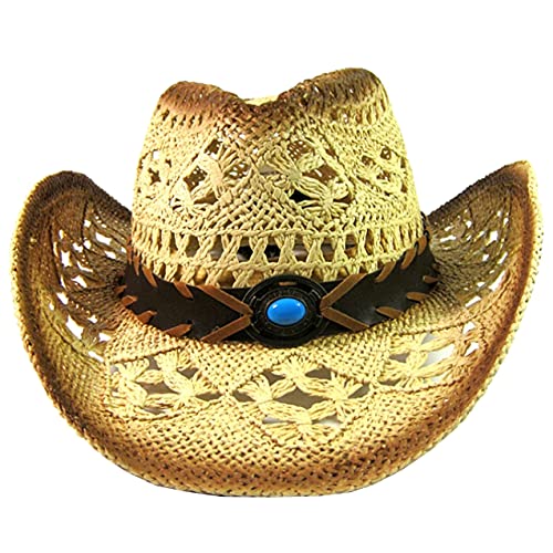 Image of SILVERFEVER Straw Cowboy Hat Cowgirl Hats Men Women Sun Hat Sombreros Vagueros Classic Western Accents Sombreros