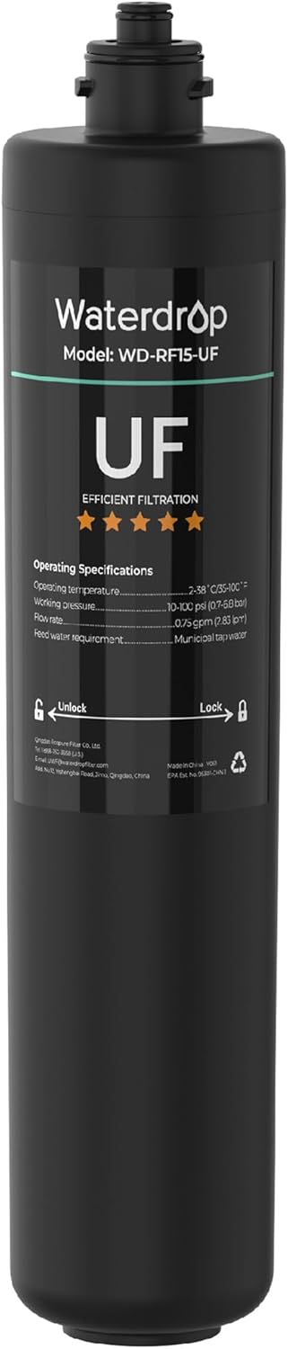 Waterdrop RF15-UF 0.01 Micron Replacement Filter Cartridge For 15UA/15UA-UF/15UB/15UB-UF/15UC/15UC-UF Under Sink Water Filter, Reduces Lead, Chlorine, Bad Taste & Odor, 19K Gallons High Capacity