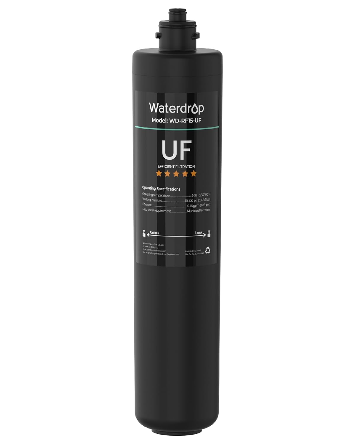 Waterdrop RF15-UF 0.01 Micron Replacement Filter Cartridge for 15UA/15UA-UF/15UB/15UB-UF/15UC/15UC-UF Under Sink Water Filter, Reduces Lead, Chlorine, Bad Taste & Odor, 19K Gallons High Capacity