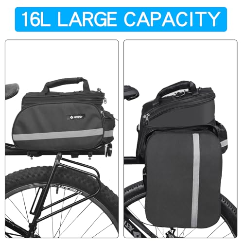 BikeQuanyx Bike Trunk Bag 16L Large Capacity Bicycle Rear Rack Bag with Waterproof Cover, Multifunction Cycling Pannier Bag for Commuting & Outdoor Riding
