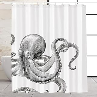 GOOSING Octopus Fabric Shower Curtain for Bathroom, Beach Theme Bath Decor with Hooks, Hotel Quality, 72x72 Inch