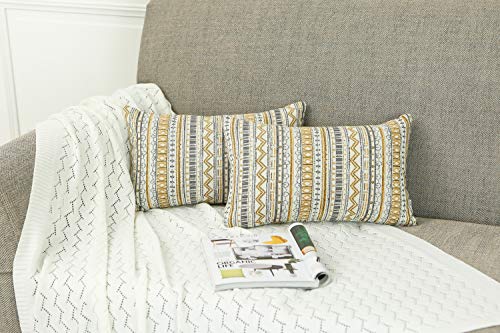 Mika Home Pack Of 2 Rectangle Decorative Pillow Cases Throw Pillow Covers For Home Decoration, Bohemian Striped Geometric Pattern, 12X20 Inches, Gold Grey Cream #TOP1