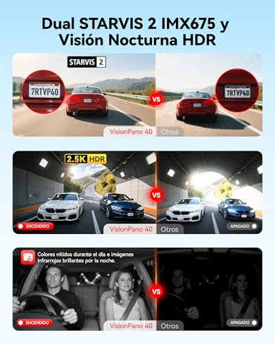 REDTIGER de 4 Canales Dash Cam Coche con Visión de 360°,Doble STARVIS 2, 2,5K*2+1080P*2,Cámara para Salpicadero Delantera y Trasera,Interior Izquierda y Derecha, WiFi de 5,8 GHz, 8 luces IR con Visión - imagen 4