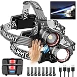 AdamStar Head Torch Rechargeable, 2 Pack Professional Headlamp, 120000LM Super Bright LED Headlight with Red Warning Light 5 Modes, 90° Adjustable Motion Sensor, Zoomable for Camping, Hiking Fishing