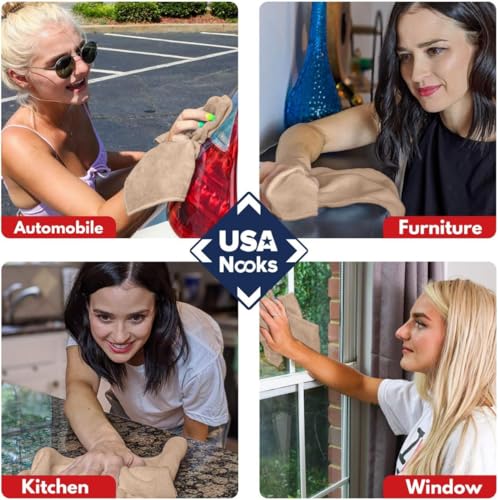 Image of USANOOKS Microfiber Cleaning Cloth - Beige - 8Pcs (12.5x12.5 inch) High Performance - 1200 Washes, Ultra Absorbent Car Towel Traps Grime & Liquid for Streak-Free Mirror Shine - car Washing Cloth