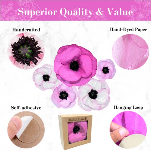 Rainbows & Lilies Large Paper Flowers Decorations For Wall, Wedding, Bridal Shower, Baby Girl Nursery Decor, Kids Room, Flower Backdrop, Party - 5-Pc 3D Wall Decor (Fuchsia, Pink, White) #TOP6