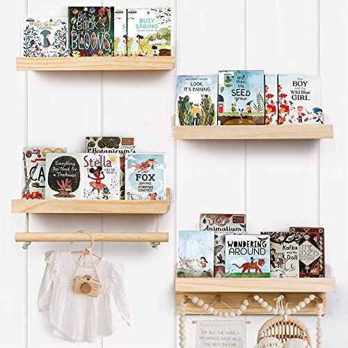 Comax Kids Floating Book Shelves For Wall Nursery, Hanging Book Shelf Wall Mount Bookshelf Organizer For Kids Room Toddler Baby Bedroom, Small Natural Wood Floating Shelves Kids Bookshelf Reading Nook #TOP9