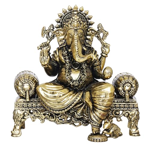 Brass 6 Inch Lord Ganesh Ji Sitting On Sofa Murti Large Size Gane...