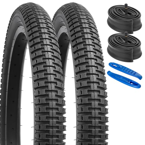 YunSCM 2本セット,22 1.95 タイヤ,22x1.95 53-457 自転車タイヤ + 22x1.75/2.25 チューブ 肉厚 米式バルブ32mm + タイヤレバ,Y-226