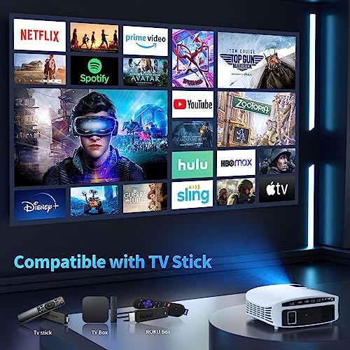 WiFi Projector, Native 1080P Projector, video projector with bag, 9800 Lumens & 4P Keystone,Projector for TV Stick, Android, iOS