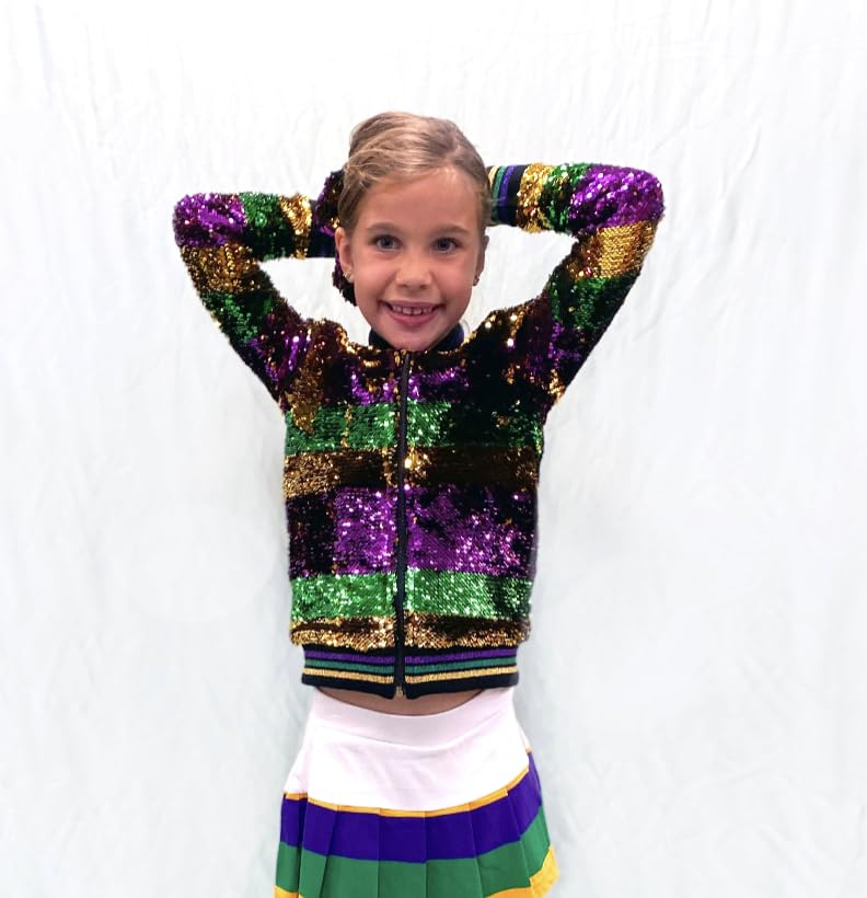 Purple, Green, and Gold Sequin Striped Youth Mardi Gras Jacket2