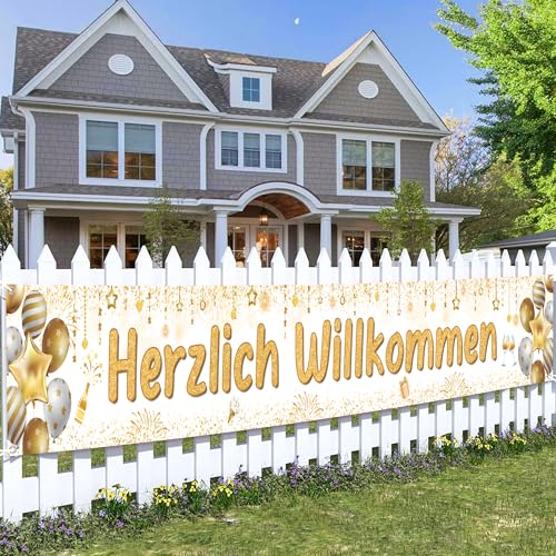 Tasoraor Herzlich Willkommen Banner Deko - Goldene Begrüßungsbanner Girlande Innen Außen(37×274 cm) Welcome Home Deko für Geburtstag Rückkehr Einzug Jubiläum Schuleinführung Firmenfeier Party