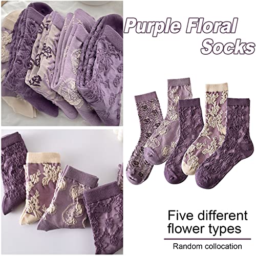 Image of 5 Pack Cute Womens Floral Socks, Vintage Embroidered Frilly Floral Ankle Cotton Cottagecore Socks