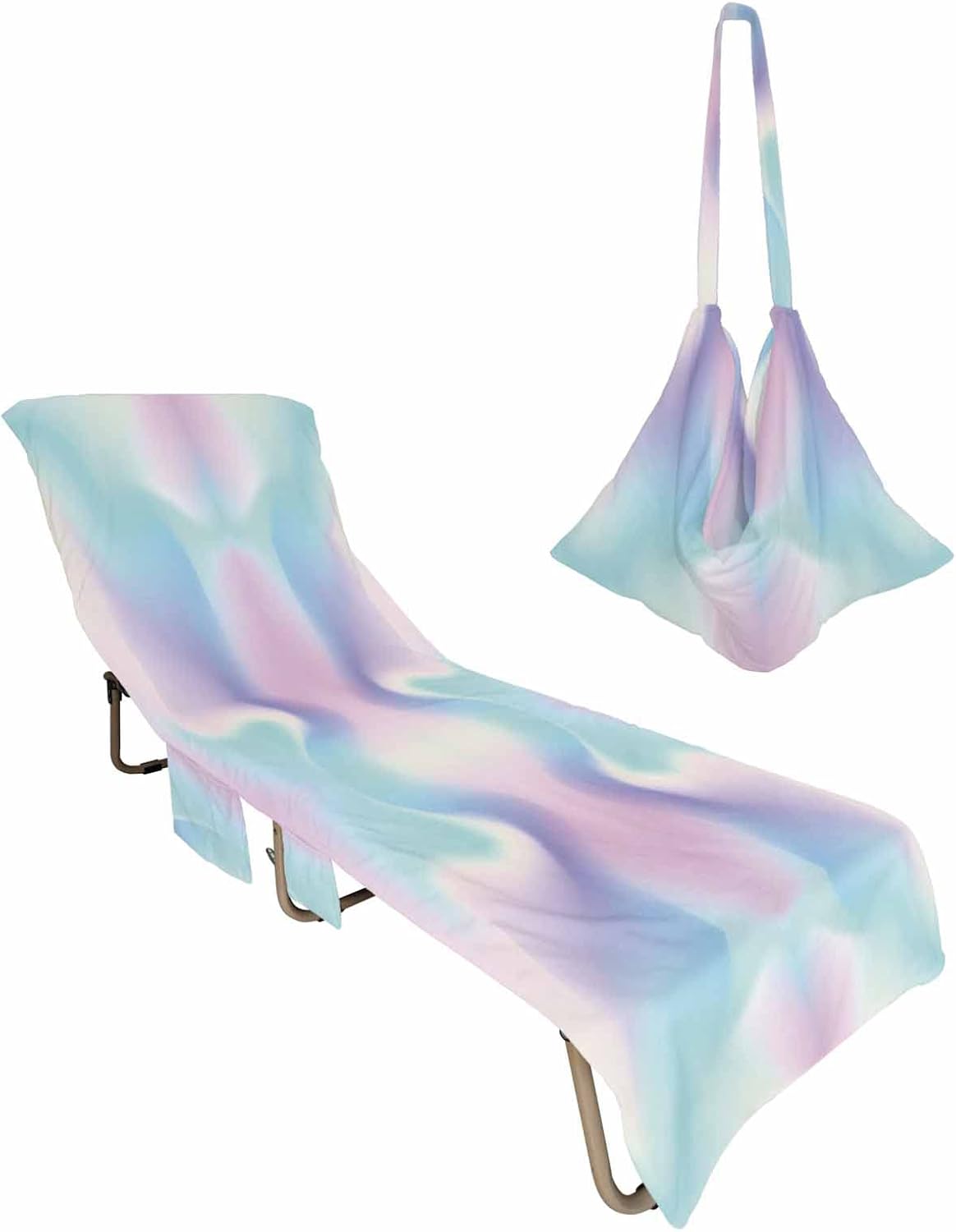 Abstract Minimalistic Beach Pool Patio Lounge Chaise Chair Cover Towel With Pockets,Absorbent & Quick Dry Microfiber Towel Cover Bag Summer Accessories Turquoise Pink Ombre Aesthetic Color Art