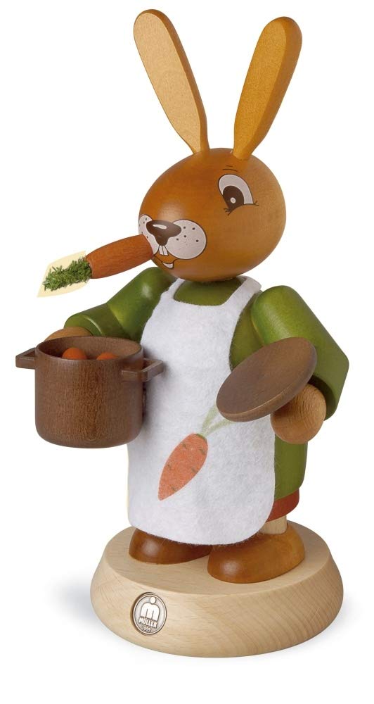 Figurine de Fumeur Lapin de Pâques Müller femme 19 cm : objet de collection bois Erzgebirge
