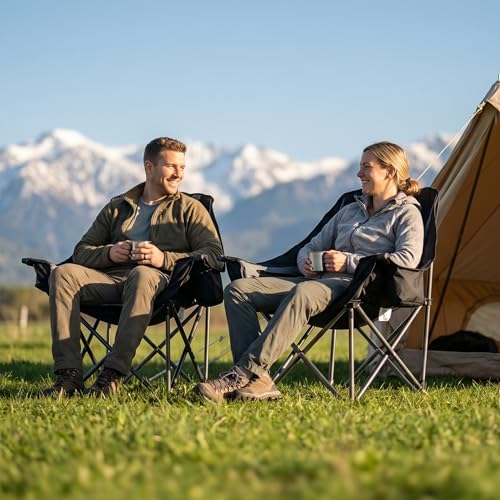 UMINEUX Silla de Camping Plegable para Adultos, Extra Ancha, Soporta 500 lbs, Tapizada, Portátil, 2 Piezas, Negro y Gris miniatura 2
