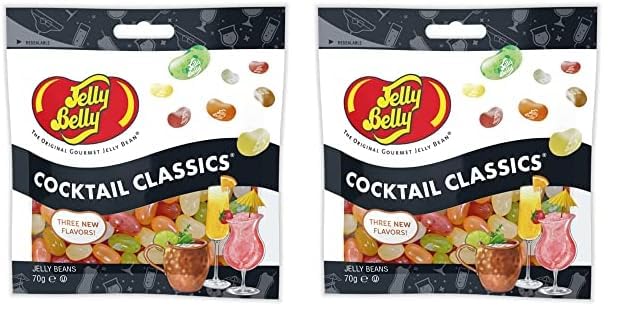 Jelly Belly Beans, grajeas con sabor a cocteles clásicos, Caramelos masticables en forma de judías   bolsa de 70 gramos (Paquete de 2)
