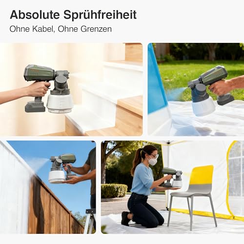 Tilswall Akku Farbsprühsystem Shark700, für Makita 18V (ohne Akku), Grün – Ansicht 4
