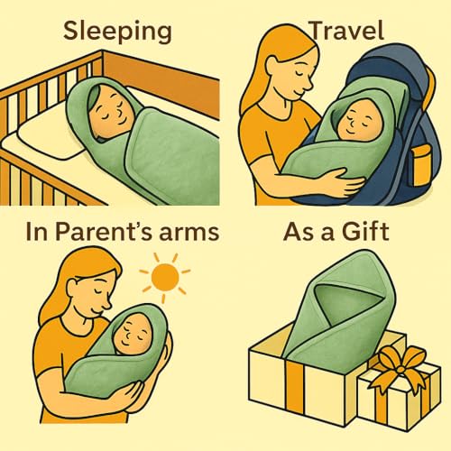 Image of PWI Ultra Soft Baby Wrapper for 0-6 Months | Hooded Blanket | Lightweight & Breathable | Super Cozy Cloudy Fabric | 30x30 Inch (Sage Green)