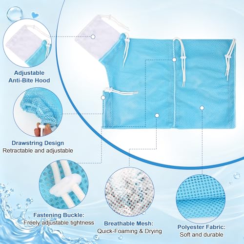 Image of Cat Bathing Bag, Catcan Breathable Cats Grooming Bag, Anti Scratch Adjustable Cat Shower Washing Bags with Mesh for Nail Trimming (White- Blue)