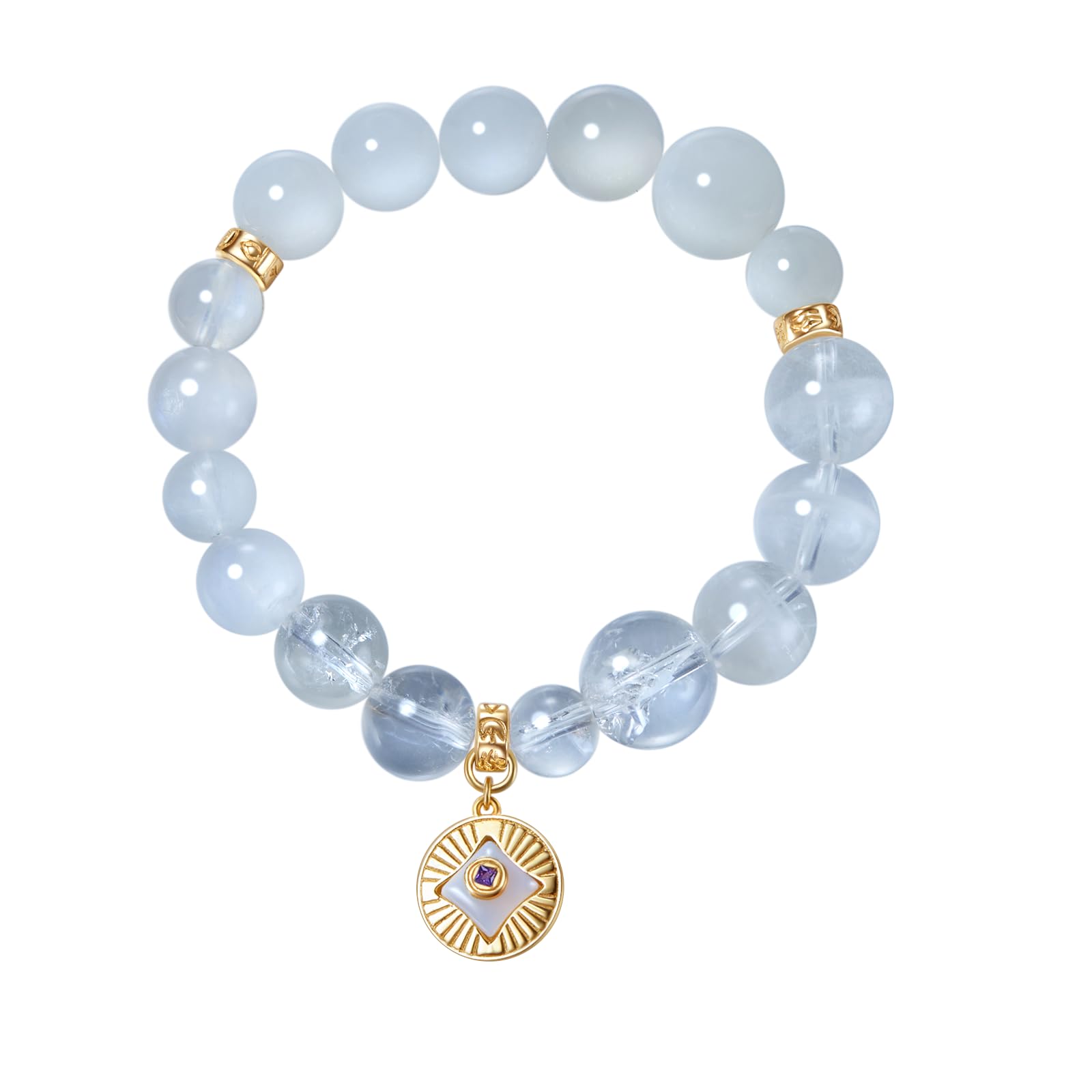 Five Elements Solid 925 Sterling Silver 18K Gold/White Gold Vermeil Crystal Gemstone Beads Bracelet gift for women