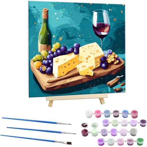Pintar por Numeros Adultos, DIY Pintura por Números Queso fruta, Kit de Pintura al óleo de Lienzo DIY para con Pinceles, Pigmento Acrílico, Decoración del Hogar 70x70cm (con Marco) k-642