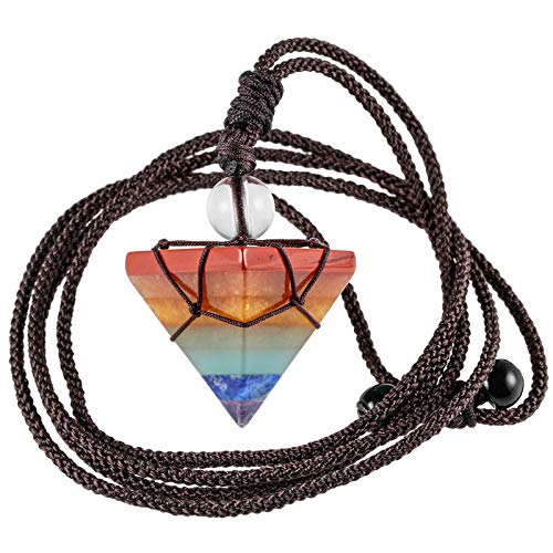 Yatming 7 Chakra Crystal Pyramid Pendant Necklace for Women and Men with Adjustable Nylon Rope, Healing Stone Pendant Pendulum for Divination Meditation Chakra Balancing
