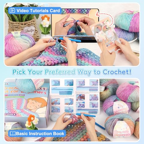 Image of Aeelike Blanket Crochet Kit for Beginners, Super Easy Crochet Blanket Kit with Soft & Colorful Gradient Yarns Detailed Video Tutorials Accessories, Ideal Gift for Crocheter & Aurora Blue Gradient