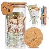 Hochzeitsgeschenke für Brautpaar,LED Flaschenlicht Hochzeit Geldgeschenk mit Trockenblumen,Anhänger und LED-Leuchten,Just Married Spardose,Hochzeitsgeschenk Geld (Hochzeit-88)