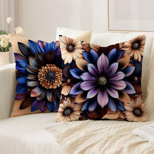 Housse coussin 75x75cm imperméable violet double face lin