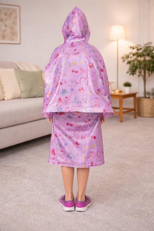 Image of Kids Waterproof PVC Raincoat with Hood & Sleeves | Lightweight, Portable Rain Wear for Boys & Girls | Button Closure with Storage Bag