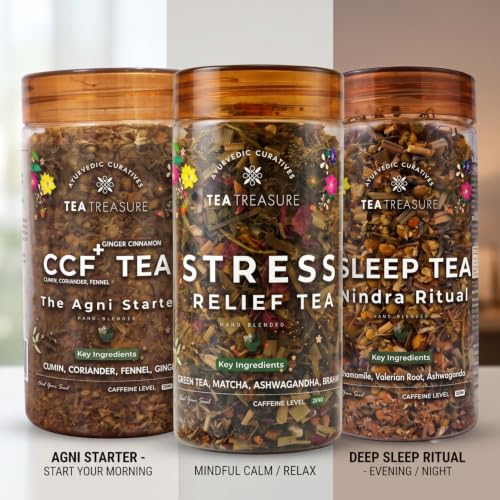 Image of TeaTreasure Stress Reset Ritual Kit - CCF+, Stress Relief & Sleep Herbal Tea Combo | Ayurvedic Blend for Digestion, Anxiety Relief, Focus & Better Sleep | Caffeine-Free