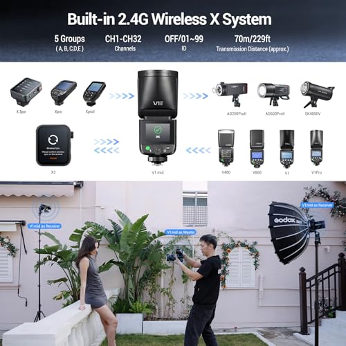 Godox V1 Mid C Flash Speedlite de Cabeza Redonda 55Ws con puerto USB-C 5
