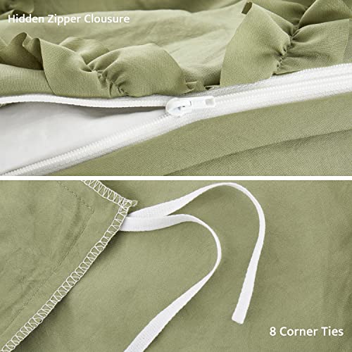 Sage Green Duvet Cover King Size - Ruffle King Duvet Cover Set, 5 Pieces Textured Duvet Covers Vintage Bedding Set With Zipper Closure, 1 Duvet Cover And 4 Pillowcases #TOP2